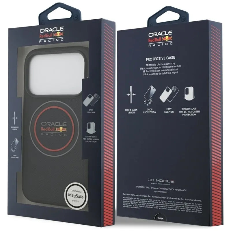 Red Bull Meshed Logo and Red Ring MagSafe – iPhone 17 Pro dėklas (tamsiai mėlynas)