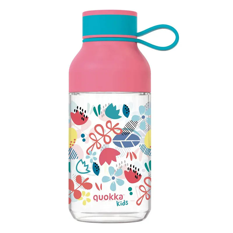Quokka Ice Kids su dirželiu – „Ecozen“ 430 ml gertuvė su dirželiu (gėlės)