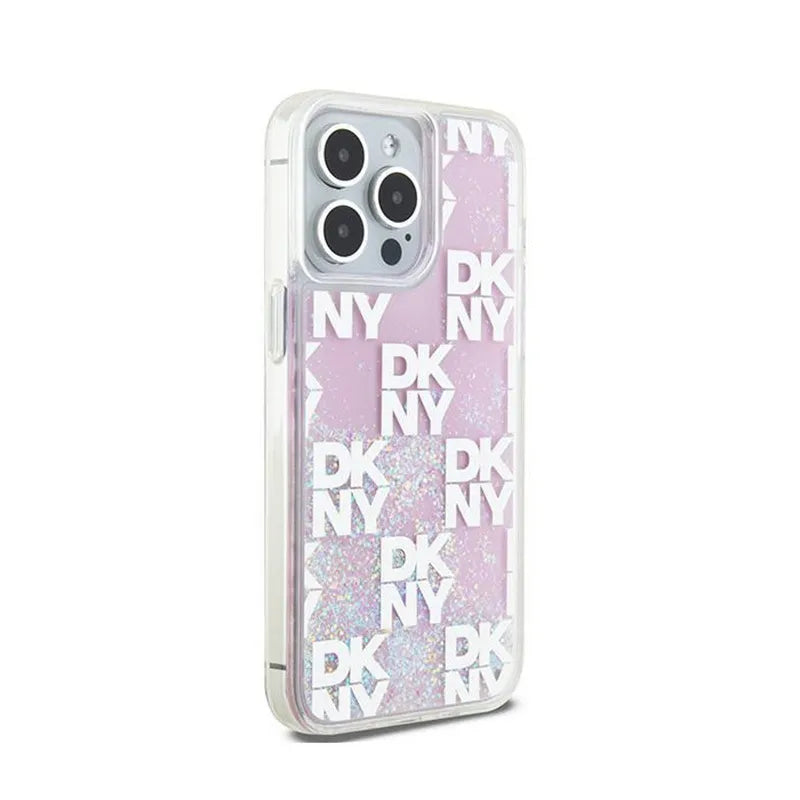 DKNY Liquid Glitter Multilogo – dėklas iPhone 15 Pro Max (rožinis)
