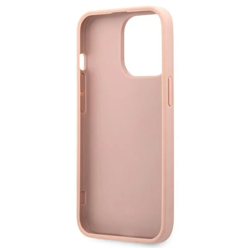 Guess Saffiano Metal Logo Stripes – dėklas iPhone 13 Pro Max telefonui (rožinis)