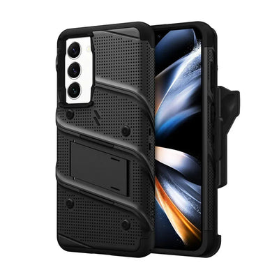 ZIZO BOLT serijos šarvuotas dėklas Samsung Galaxy S23+ su 9H ekrano stiklu ir laikikliu su stovu (juodas)