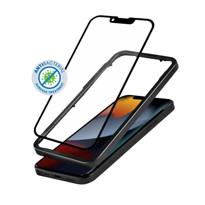 Crong Anti-Bacterial 3D Armor Glass – 9H grūdintas stiklas visam ekranui iPhone 14 Plus / iPhone 13 Pro Max + montavimo rėmelis