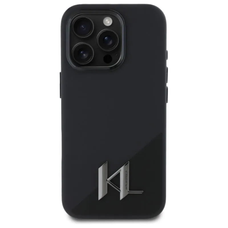 Karl Lagerfeld Silicone Shadow Metal Initial MagSafe – dėklas iPhone 16 Pro (juodas)