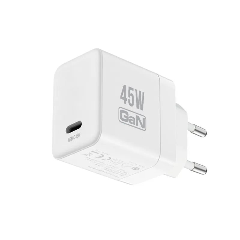 Crong Ultra Compact GaN – USB-C 45W PD 3.0 sieninis įkroviklis su PPS (baltas)