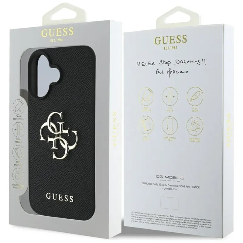 Guess Grained Big 4G Logo Small Classic Logo – dėklas iPhone 16 (juodas)