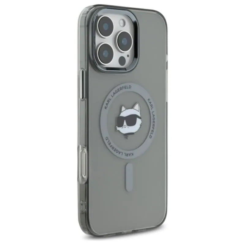 Karl Lagerfeld IML Metal Choupette Head MagSafe – dėklas iPhone 16 Pro (juodas)