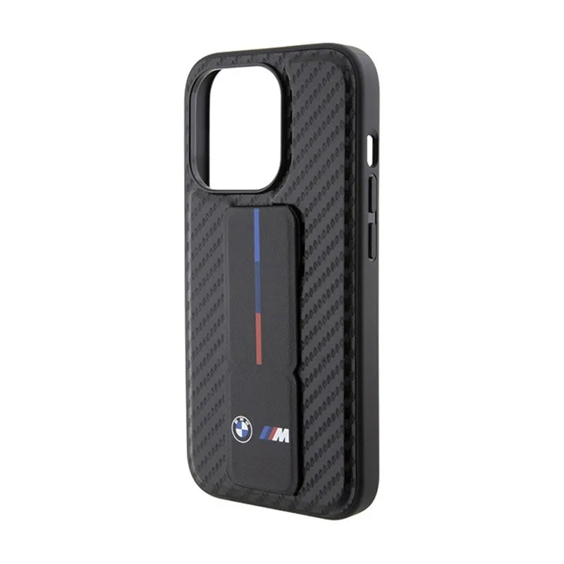 BMW Grip Stand Smooth & Carbon - dėklas iPhone 15 Pro (juodas)