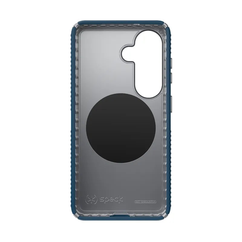 Speck Presidio2 Grip Magnet – apsauginis dėklas su MagSafe, skirtas Samsung Galaxy S26 (Deep Sea/Silver Metallic/Spell Blue)
