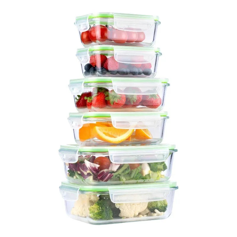 Alpina – 6 stiklo maisto indų rinkinys su dangteliais pietų dėžutės 370 ml / 640 ml / 1050 ml
