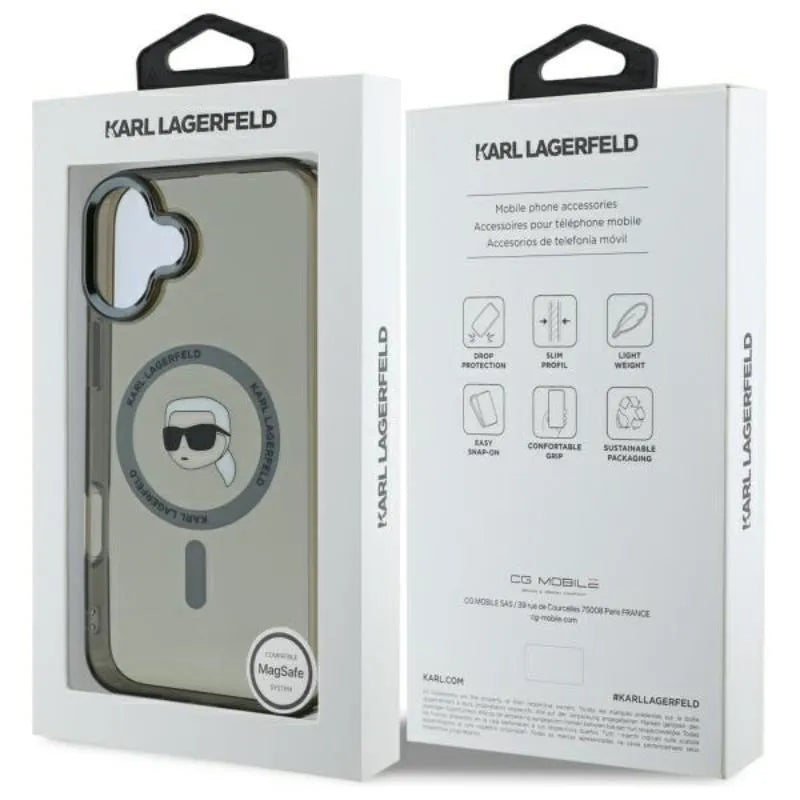 Karl Lagerfeld IML Metal Karl Head MagSafe – Dėklas iPhone 16 (juodas)