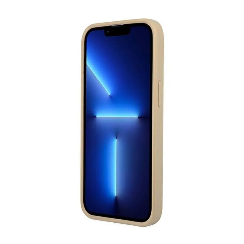 Dėklas Guess Saffiano Triangle Logo - Dėklas, skirtas iPhone 14 Pro (Smėlio spalvos)