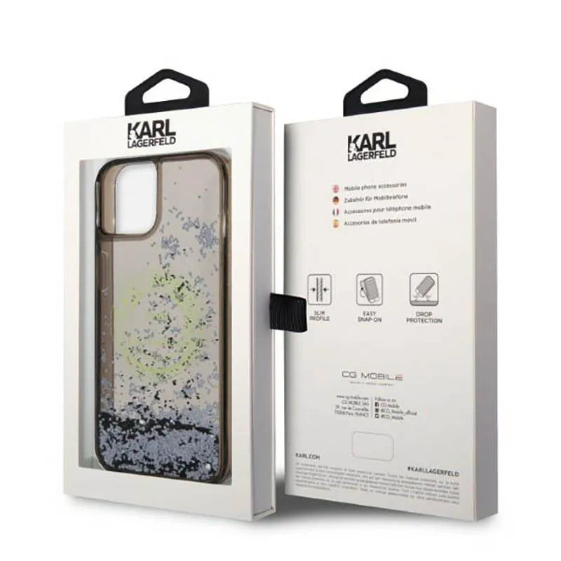 „Karl Lagerfeld Liquid Glitter Round RSG Logo Case“ – dėklas „iPhone 14“ (juodas)