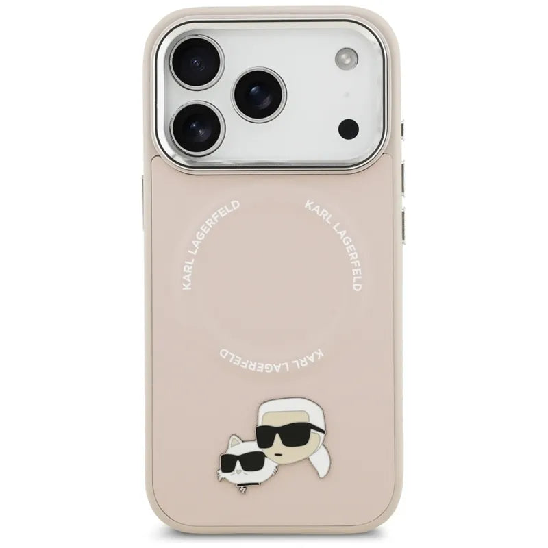 Karl Lagerfeld Karl & Choupette Pins MagSafe – dėklas iPhone 17 Pro (rožinis)