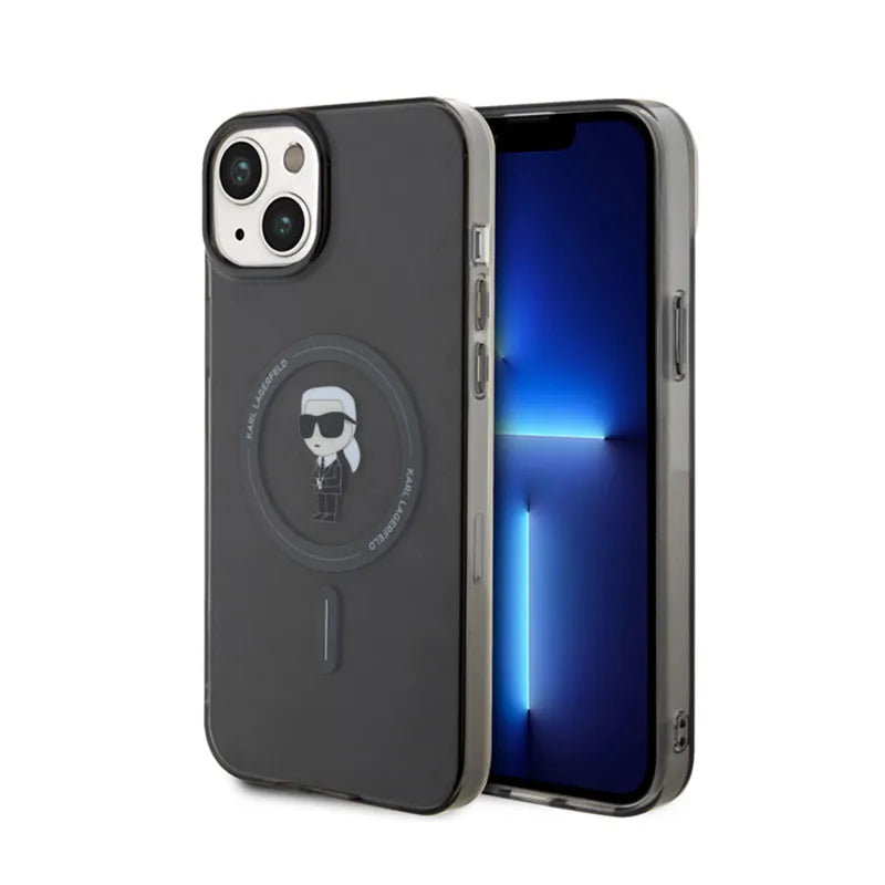 Karl Lagerfeld IML Ikonik MagSafe dėklas, skirtas iPhone 15 Plus (juodas)