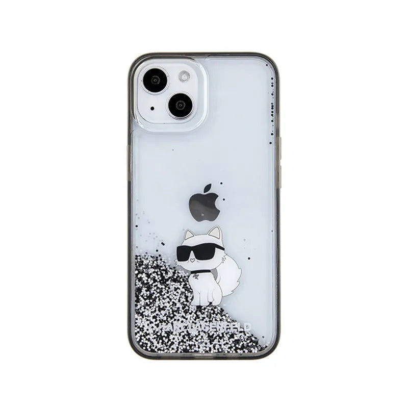 Karl Lagerfeld Liquid Glitter Choupette – dėklas iPhone 15 telefonui (skaidrus)