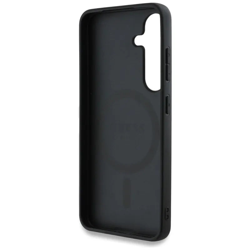 „Guess Leather 4G Colored Ring Classic Logo MagSafe“ – dėklas Samsung Galaxy S25 (ruda)