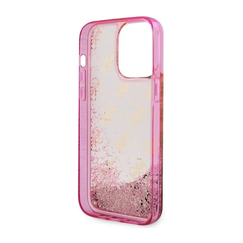 Guess Liquid Glitter Transculent 4G – dėklas skirtas iPhone 14 Pro Max (rožinis)