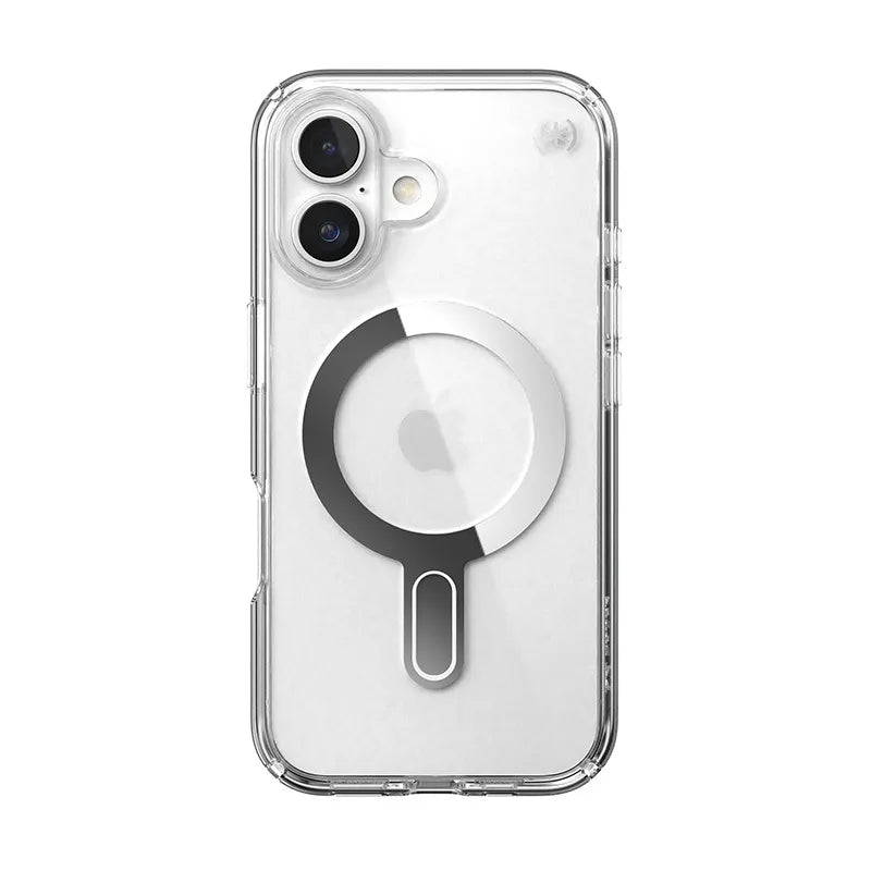 Speck Presidio Perfect-Clear ClickLock & MagSafe – dėklas iPhone 16 (skaidrus / chromo apdaila / Serene Silver)