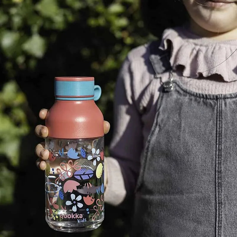 Quokka Ice Kids su dirželiu – „Ecozen“ 430 ml gertuvė su dirželiu (gėlės)