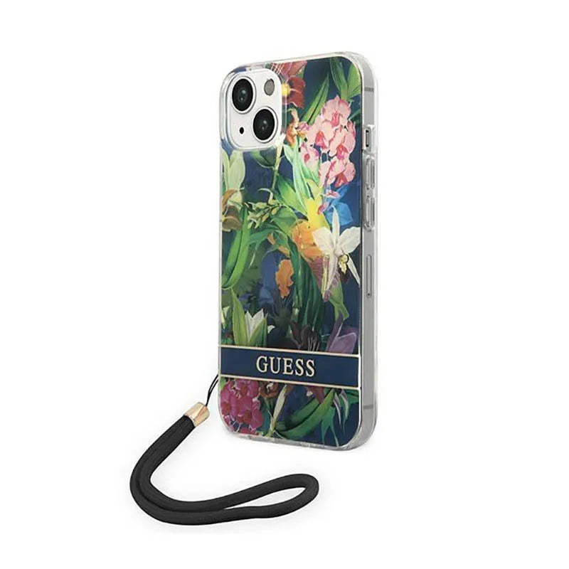 Guess Flower Cord – dėklas iPhone 14 (mėlynas)