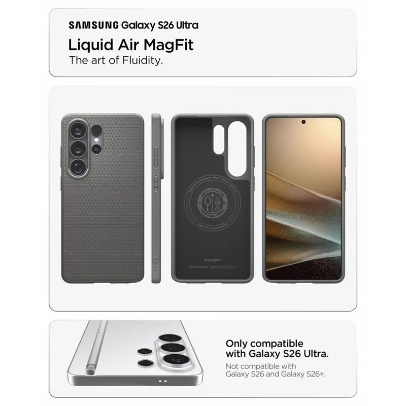 Spigen Liquid Air Mag MagSafe – dėklas, skirtas Samsung Galaxy S26 Ultra (Marble Gray)