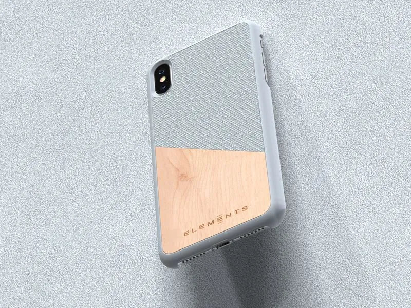 Nordic Elements Original Hel – dėklas iPhone Xs Max su tikro klevo medienos elementais (šviesiai pilkas)