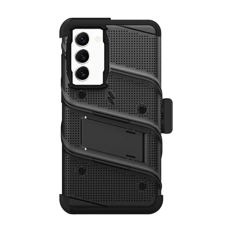 ZIZO BOLT serijos šarvuotas dėklas Samsung Galaxy S23+ su 9H ekrano stiklu ir laikikliu su stovu (juodas)