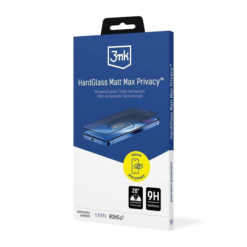 3mk HardGlass Matt Max Privacy – Matinis grūdintas stiklas su privatumo filtru, skirtas iPhone 16 / iPhone 15