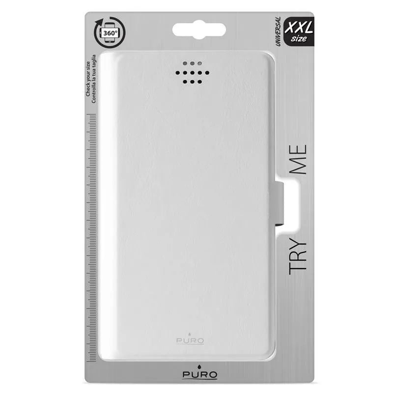 PURO Uniwallet Bi-Color – universalus 360° pasukamas dėklas su kortelių skyreliais, dydis XXL (baltas)