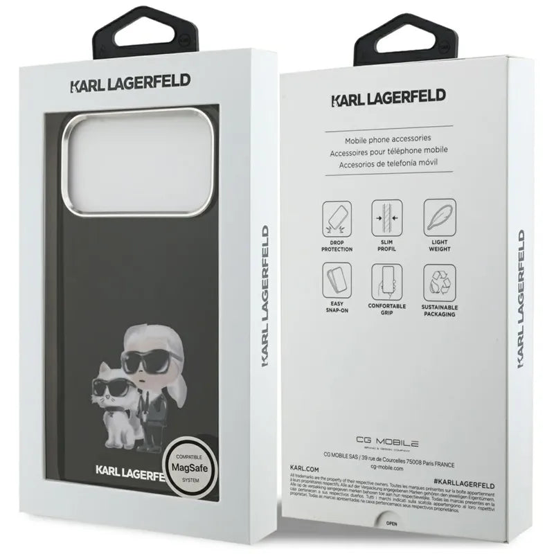 Karl Lagerfeld IML Aquarelle Karl & Choupette & Logo MagSafe – dėklas iPhone 17 Pro (juodas)