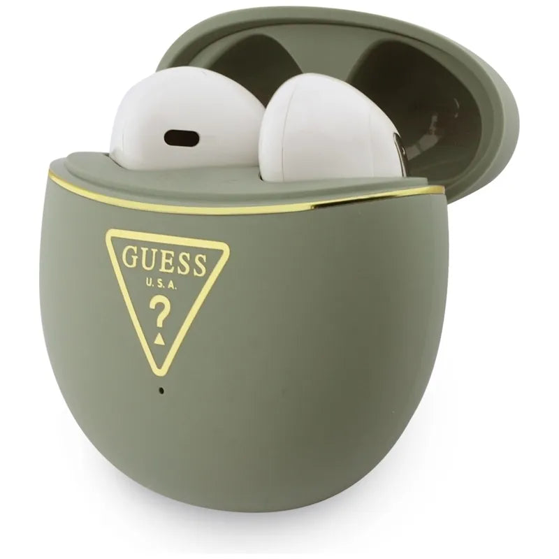 Guess Gold Line Triangle – TWS Bluetooth ausinės + įkrovimo dėklas (chaki)