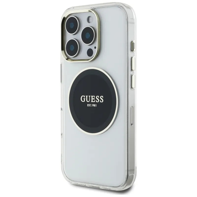 Guess IML Metal Colored Circle Classic Logo MagSafe – dėklas skirtas iPhone 16 Pro (juodas)