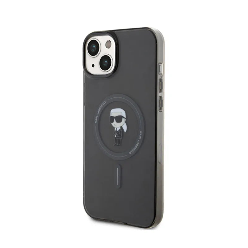 Karl Lagerfeld IML Ikonik MagSafe dėklas, skirtas iPhone 15 Plus (juodas)
