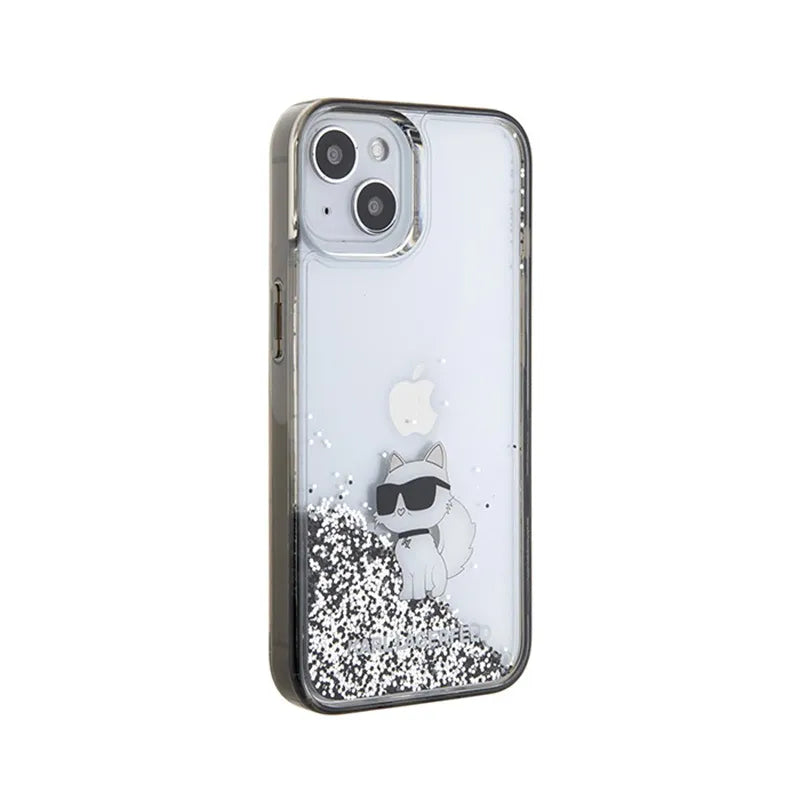 Karl Lagerfeld Liquid Glitter Choupette – dėklas iPhone 15 telefonui (skaidrus)
