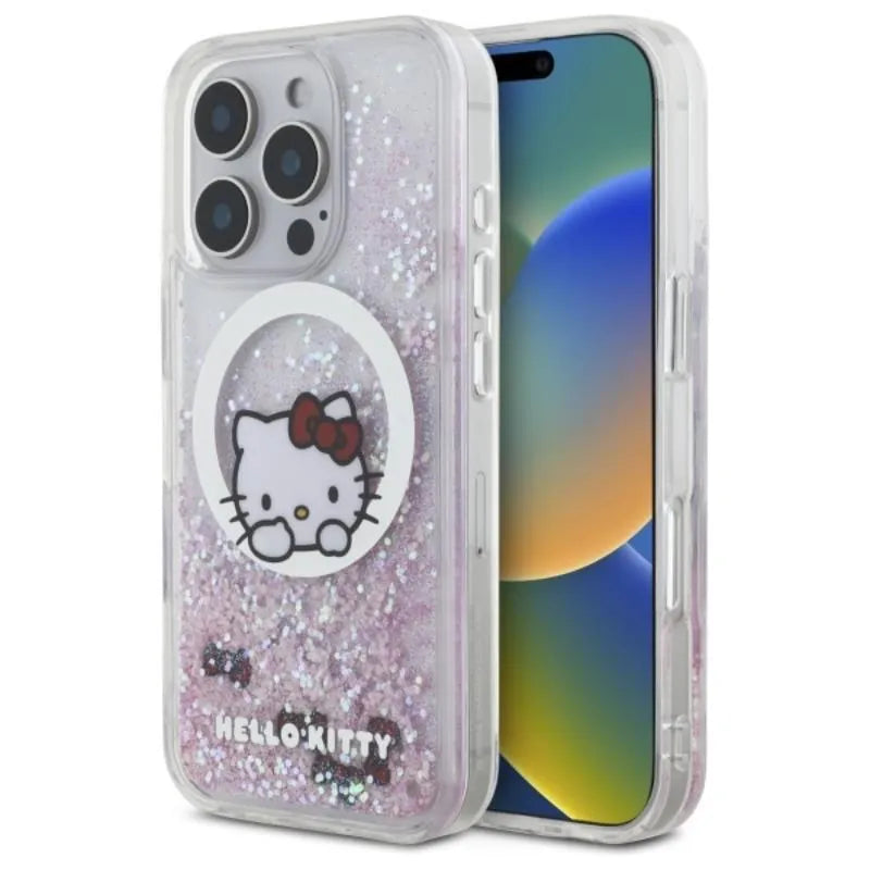 Hello Kitty Liquid Glitter Sweet Kitty Bows MagSafe – dėklas iPhone 16 Pro Max (baltas)