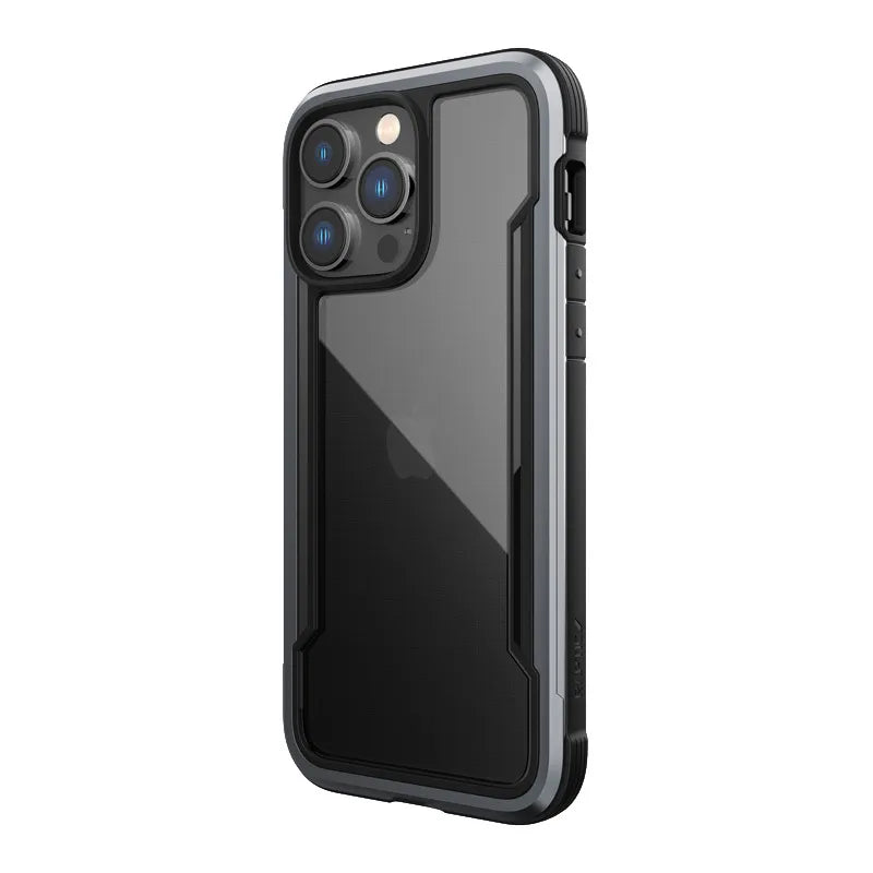„X-Doria Raptic Shield“ – aliuminis dėklas „iPhone 14 Pro Max“ (atsparus kritimui iš 3 m) (juodas)