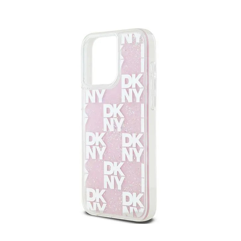 DKNY Liquid Glitter Multilogo – dėklas iPhone 15 Pro Max (rožinis)