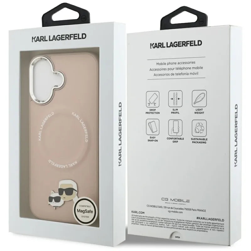 Karl Lagerfeld Karl & Choupette Pins MagSafe – dėklas iPhone 17 (rožinis)