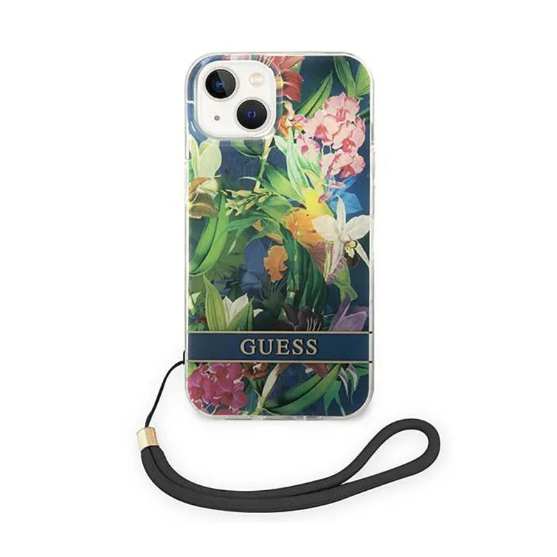 Guess Flower Cord – dėklas iPhone 14 (mėlynas)