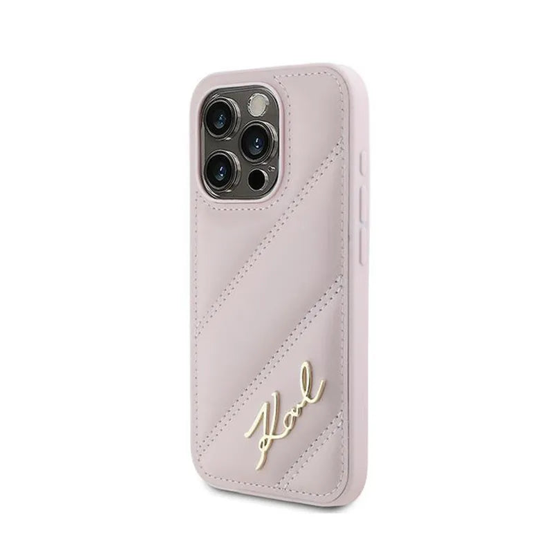 Karl Lagerfeld Diagonal Quilted Script – dėklas iPhone 15 Pro (rožinis)