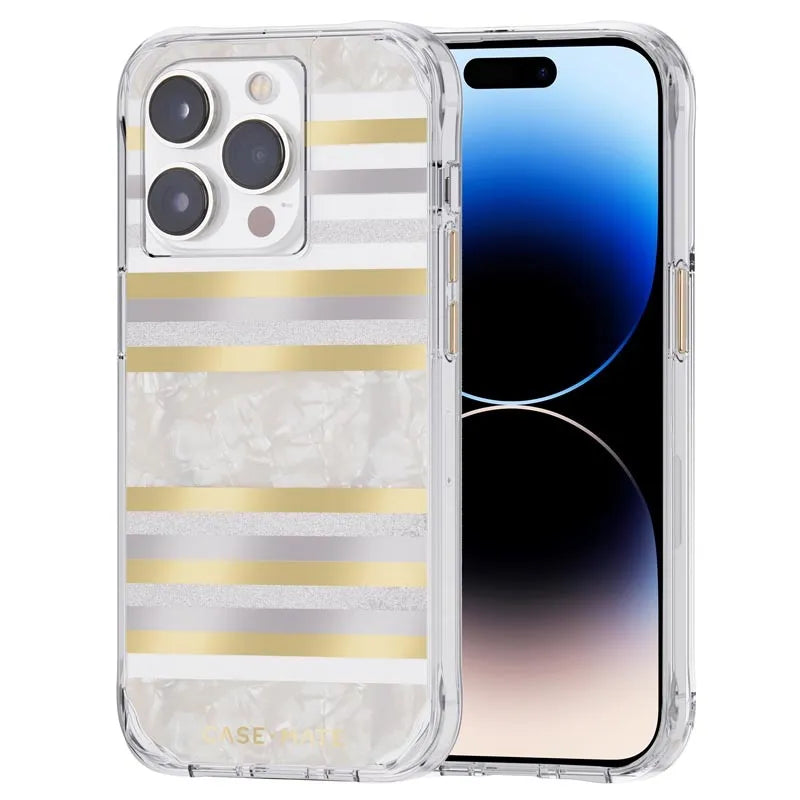 Case-Mate Pearl Stripes MagSafe – perlamutru dekoruotas dėklas, skirtas „iPhone 14 Pro“ (Pearl Stripes)