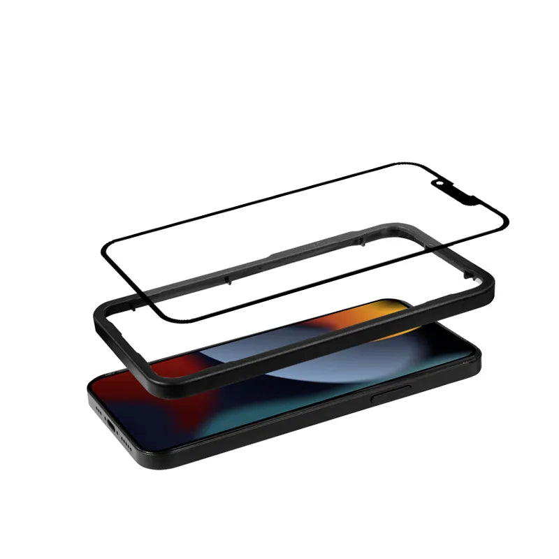 Crong Anti-Bacterial 3D Armor Glass – 9H grūdintas stiklas visam ekranui iPhone 14 Plus / iPhone 13 Pro Max + montavimo rėmelis