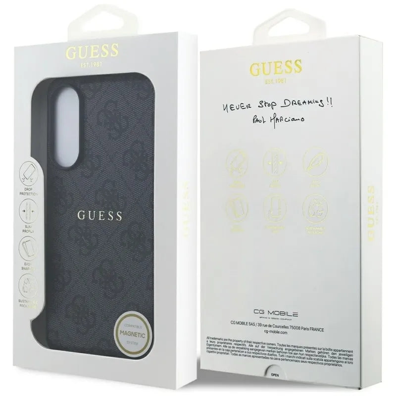 Guess 4G Ring Classic Logo MagSafe – Dėklas Samsung Galaxy S25 Edge (juodas)