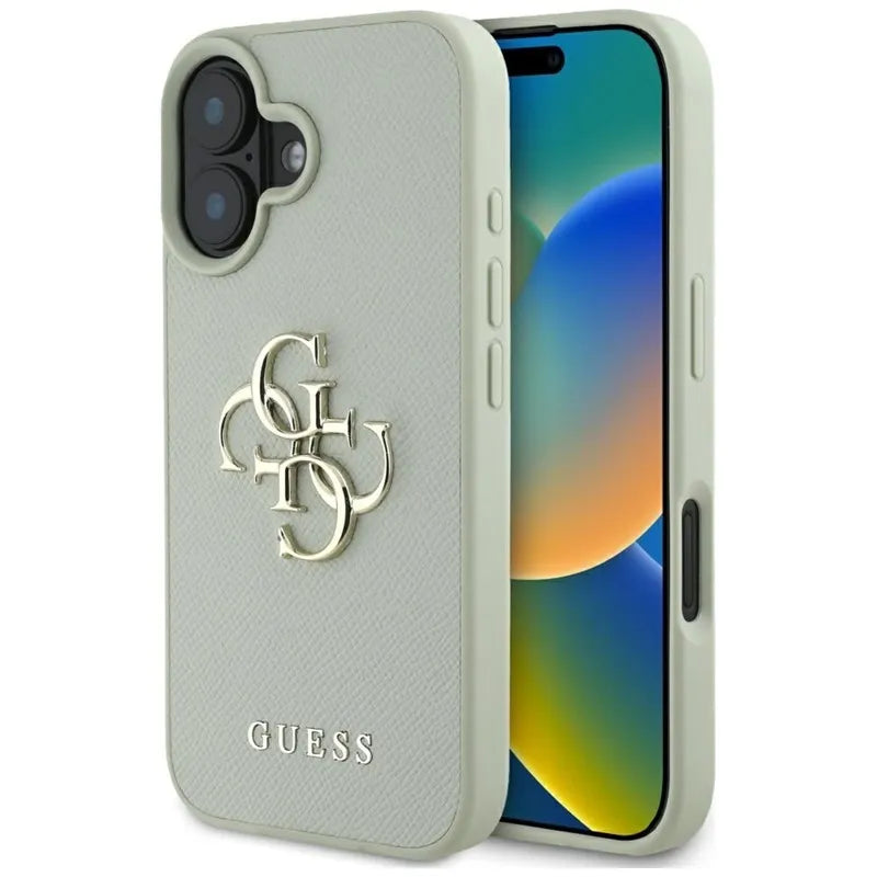 Guess Grained Big 4G Logo Small Classic Logo - dėklas iPhone 16 (žalias)