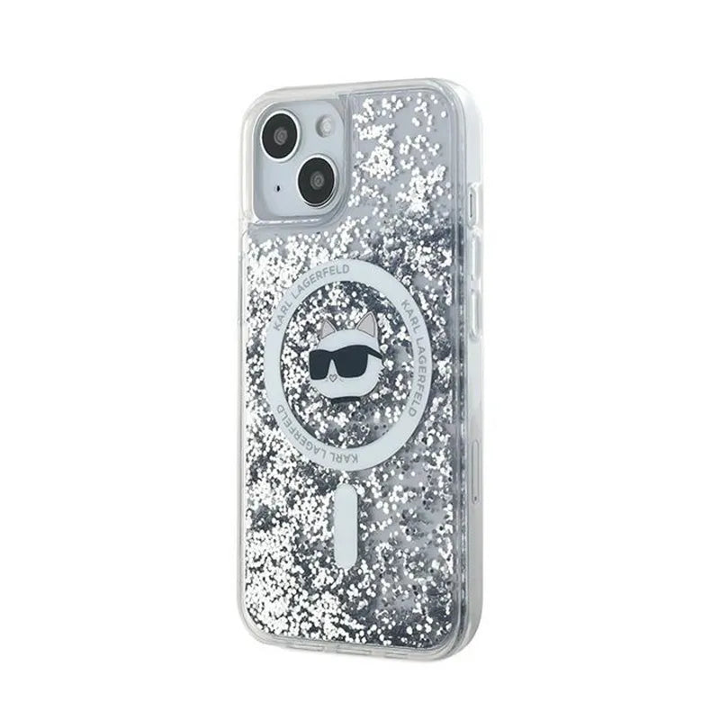 Karl Lagerfeld Liquid Glitter Choupette Head MagSafe – Dėklas iPhone 15 / 14 / 13 (Skaidrus)