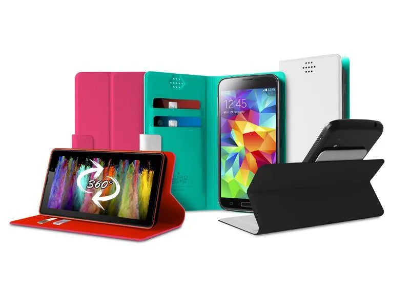 PURO Uniwallet Bi-Color – universalus 360° pasukamas dėklas su kortelių skyreliais, dydis XXL (baltas)
