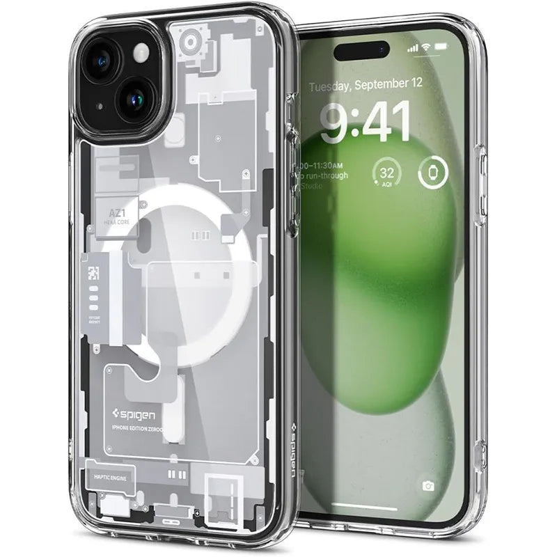 Spigen Ultra Hybrid MagSafe – dėklas „iPhone 15 Plus“ telefonui (Zero One White)