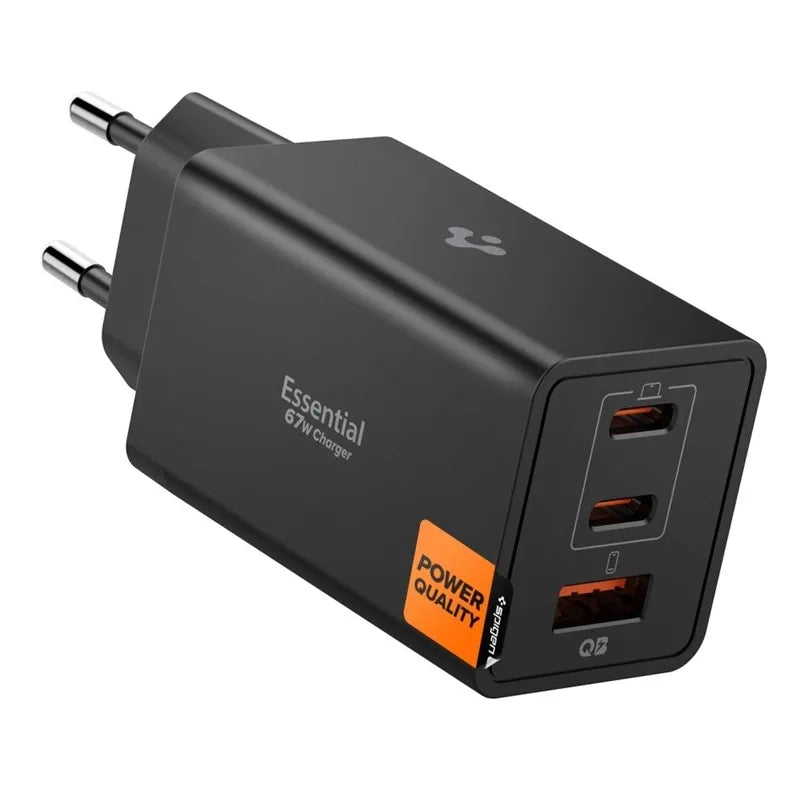 Spigen Essential EE673EU GaN Pro - Sieninis įkroviklis 2x USB-C + USB-A 67W (Juodas)