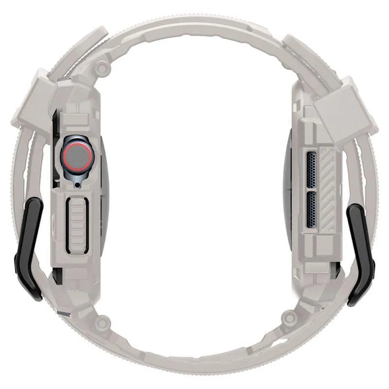 Spigen Rugged Armor Pro – dirželis su dėklu, skirtas Apple Watch 10 46 mm (smėlio spalvos)