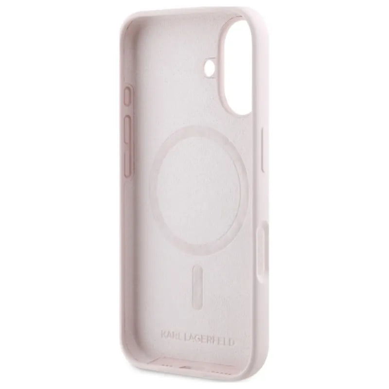 Karl Lagerfeld Silicone Double Heads Print MagSafe – Dėklas iPhone 16 (rožinis)